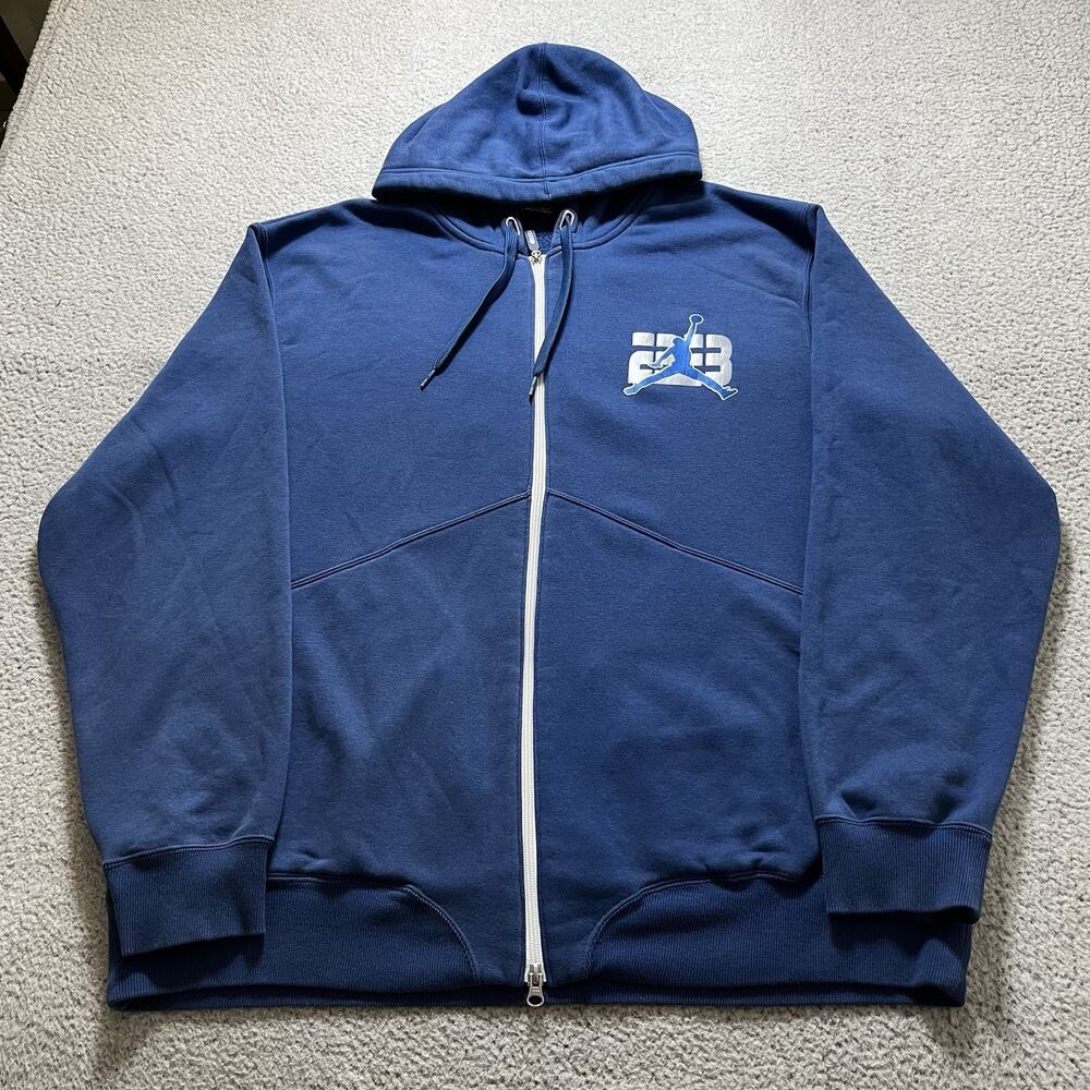 Jordan Hoodie Mens XL Blue Sweatshirt Jumpman Logo Y2K Vintage 23 Full Zip